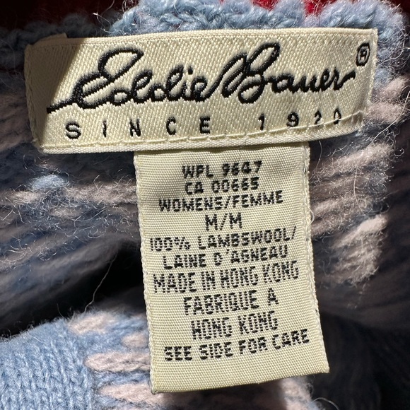 Eddie Bauer Vintage Red and Blue Cardigan 100% Lambswool Wool Womens Medium - Picture 2 of 7